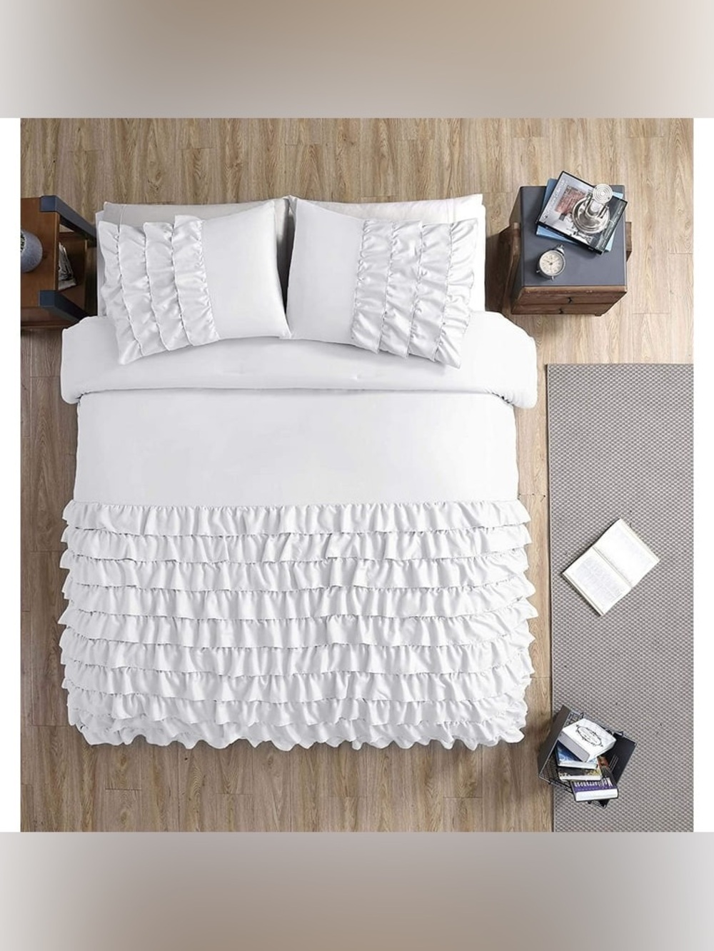 Elegant Ruffled Full 3 piece White Bedding Set